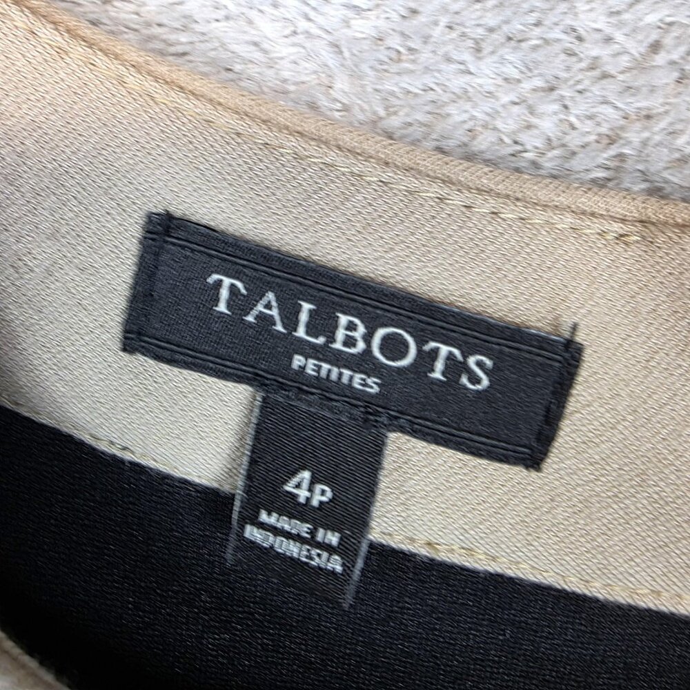 Talbots Dress Womens 4P Black Beige Sheath Ponte Knit 3/4 Sleeve Career Work - Picture 2 of 11